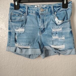 Wax Jean Distressed Light Blue Denim Shorts